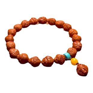 小籽财神桃核手串高端核雕弥勒佛文玩男士手链男款女款橄榄核精雕