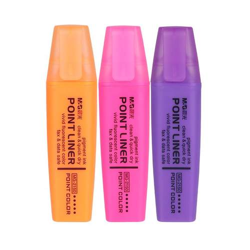 晨光MG2150荧光笔学生用办公黄紫绿蓝橙粉红色大容量荧光记号笔6六色记号笔醒目彩色可选学习重点作业标记笔