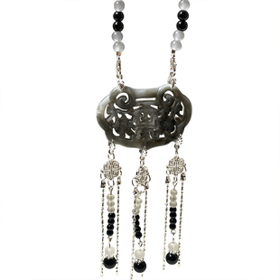 国风璎珞串珠背云长款流苏吊坠项链新中式古风汉服旗袍马面裙配饰