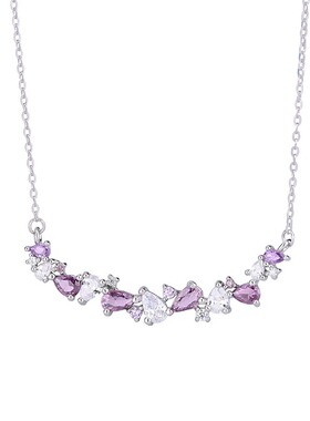 s999足银紫藤花微笑项链女紫色