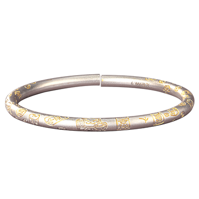 描金吉言手镯女9999纯银实心小众