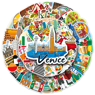 100张意大利Italy贴纸欧洲南部国家罗马城市地标建筑人文地理艺术创意卡通diy涂鸦手机壳记本电脑行李箱贴画