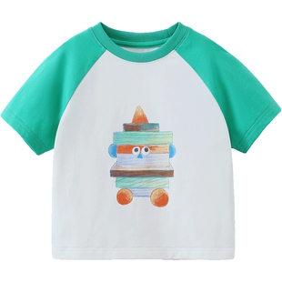 [10A抗菌亲凉棉]齐齐熊宝宝t恤短袖夏季男童印花上衣插肩袖夏装薄