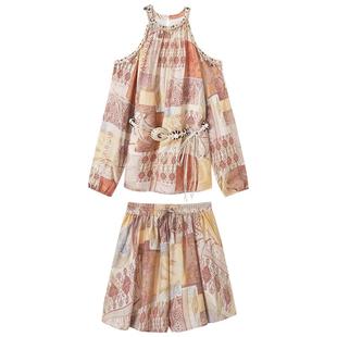 慕兔度假风小个子套装女2025夏季新款露肩长袖衬衫休闲短裤两件套