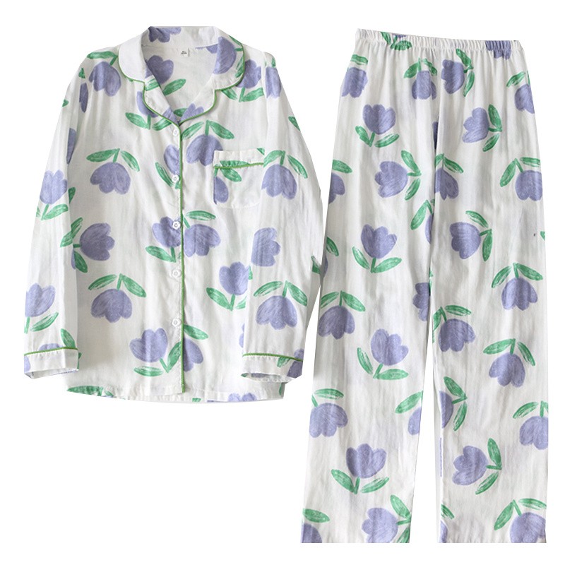女款棉纱布柔软透气家居服套装棉