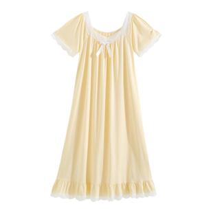 宫廷风睡裙女款纯棉女短袖法式复古长裙宽松女士公主睡衣高级长款