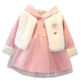 女童冬装2025新款加绒两件套裙4宝宝冬季婴儿连衣裙3岁儿童公主裙