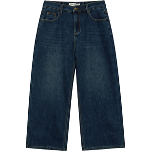 DM100大码百分百女装微胖mm冬季时尚百搭加绒加厚阔腿弯刀牛仔裤