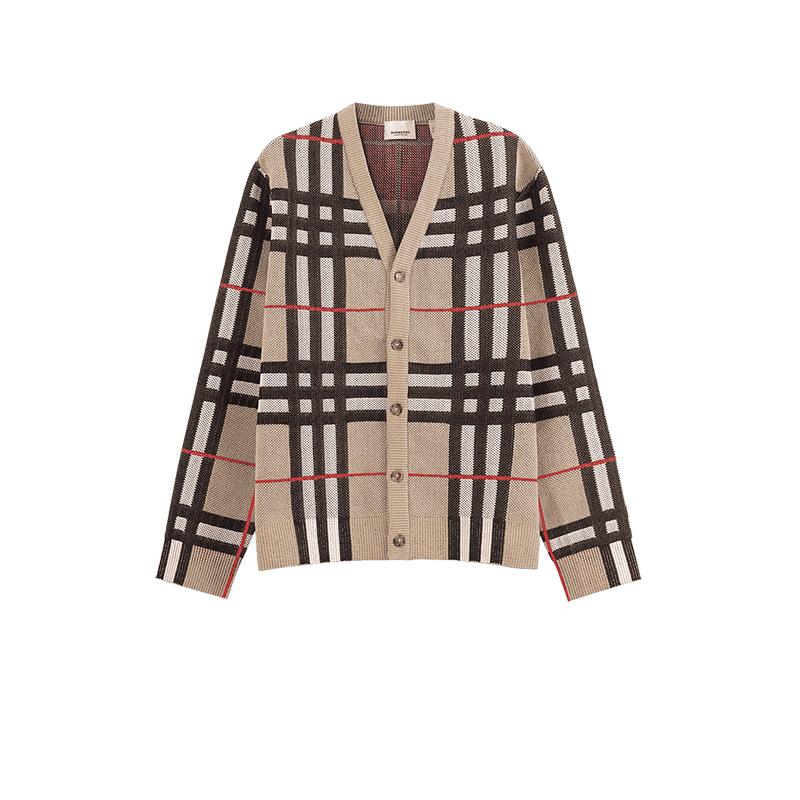 【自营】BURBERRY/博柏利男款格纹V领长袖针织衫开衫 8070287