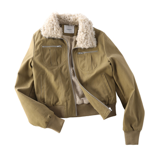 辣到中暑美式复古辣妹时髦羊羔毛绒翻领外套短款夹克拉链保暖休闲