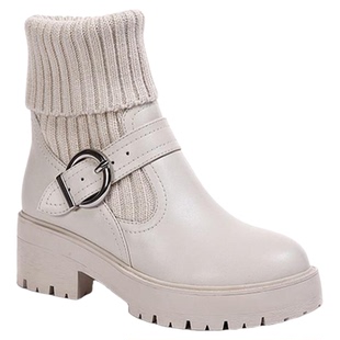 真皮马丁靴女款瘦瘦靴2025爆款秋冬新款加绒高帮女鞋厚底针织短靴