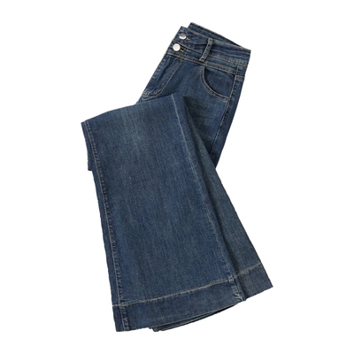 她池复古高腰修身水洗微喇牛仔裤