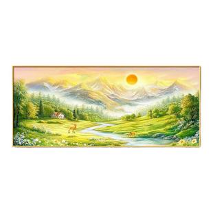 山水画挂画装饰画旭日东升后生财感沙发简约客厅现代流水高级聚财