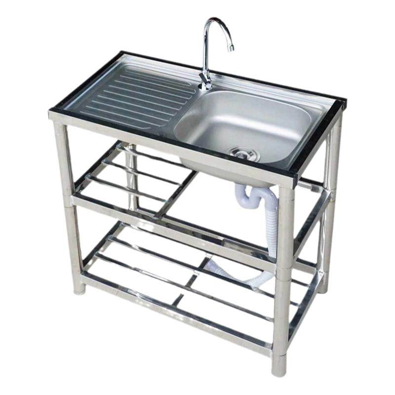 不锈钢水槽 家用洗手池洗菜盆户外阳台出租房简易带支架304 单槽