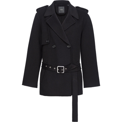 系腰直筒翻领短款大衣