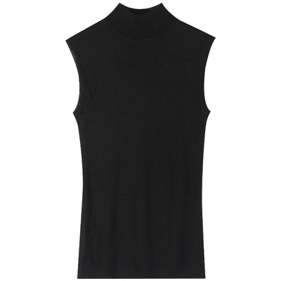 半高领打底衫砍袖紧身毛衣背心