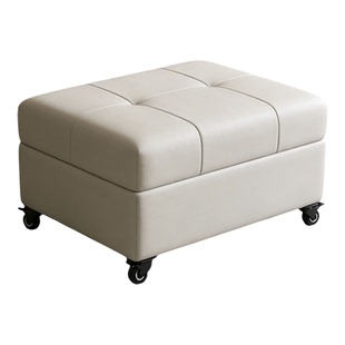 皮质换鞋凳实木收纳脚凳可移动带轮子储物凳客厅沙发凳猫爪绒布艺