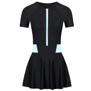 AquaPlay泳衣女泡温泉保守显瘦遮肚短袖女士游泳衣速干连体泳装