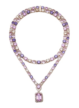 高级感双层彩色宝石粉钻方糖项链