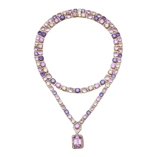 高级感彩色宝石粉钻方糖新娘晚宴礼服项链叠戴双层小众设计大气女