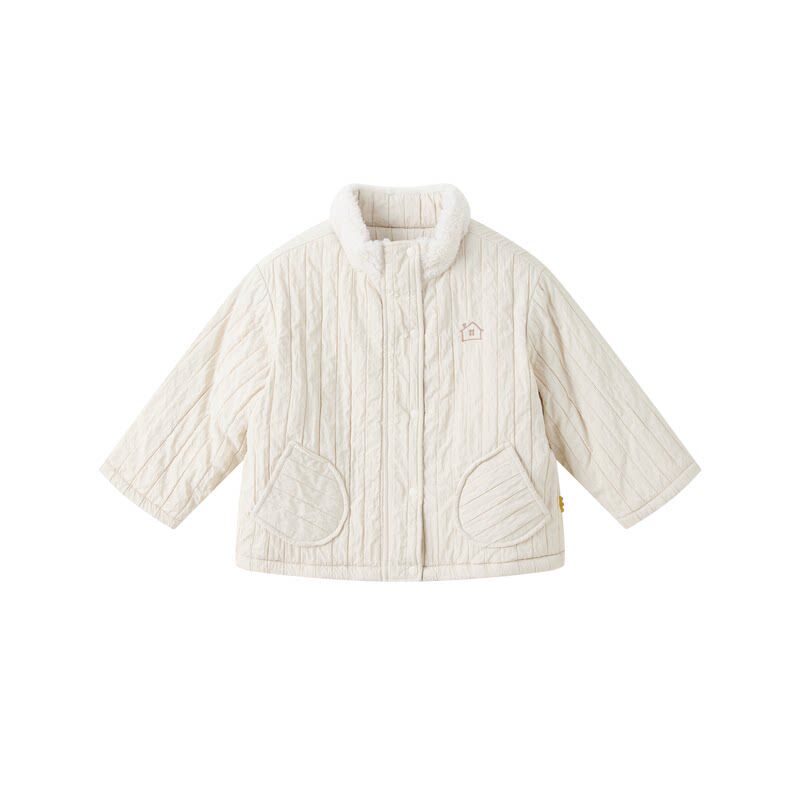 【新品】papa爬爬冬季儿童棉服现货肌理拼接保暖男女童绣花百搭
