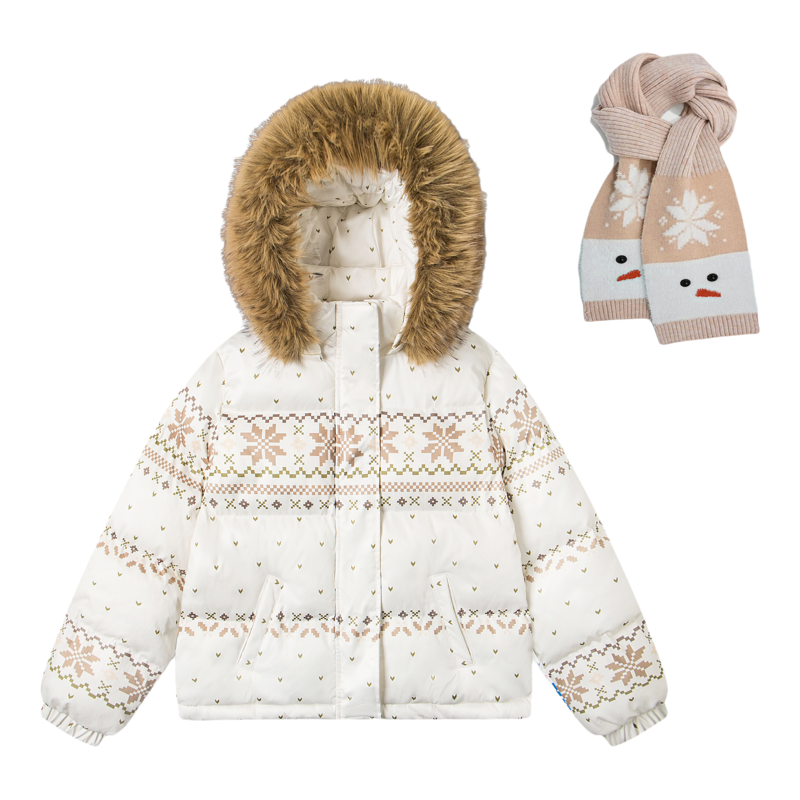 GSGF原创费尔岛雪花设计可拆卸连帽毛领棉服女送围巾秋冬情侣上衣