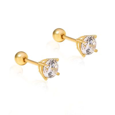 高级流行四爪锆石螺纹14k黄金