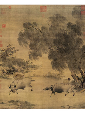 李迪风雨归牧图客厅玄关挂画