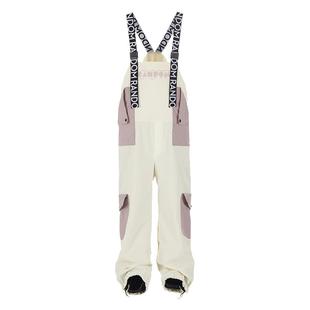 RandomPow 2024新款男女单双板雪裤宽松防水保暖滑雪背带裤米白色