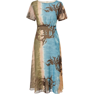 阿丹娜春夏新款绿色闪葱提花连衣裙子立领修身礼裙女装官方正品