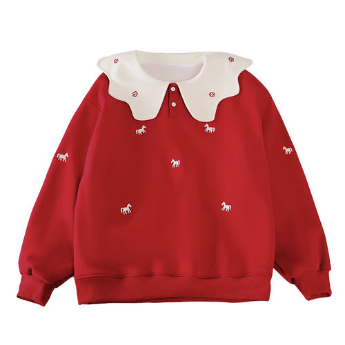 胖女童卫衣儿童春秋加肥加码大小马本命年中大童长袖衫娃娃领上衣