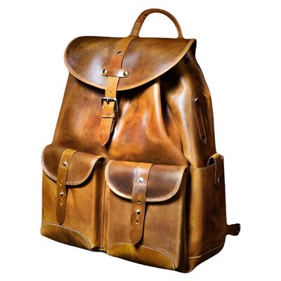 刻字天然牛皮笔记本电脑双肩背包