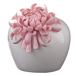 德化白瓷手捏花粉色大菊花插花花瓶日用居家陶瓷摆件桌面书房花器