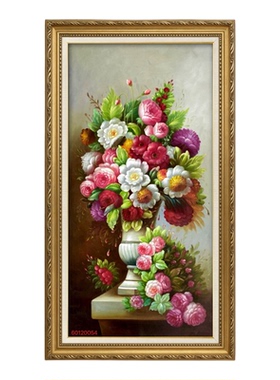 纯手绘竖版欧式古典富贵花油画