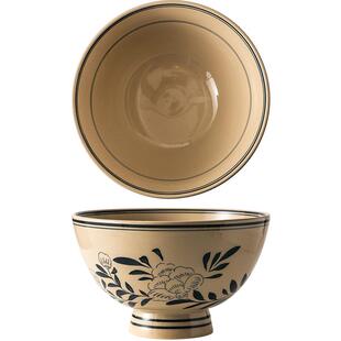 复古釉下彩老关中特制陶瓷大号汤面碗裤带碗油泼面碗商用高脚防烫