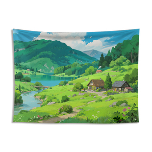 宫崎骏小山庄插画背景布治愈系挂布卧室床头装饰画布墙壁遮丑布挂