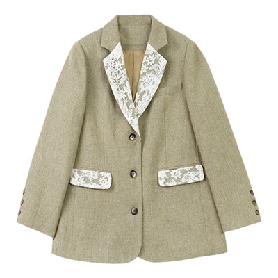 利达NEW DADADA【雾夏】西装外套女蕾丝拼接长袖宽松显瘦外套上衣