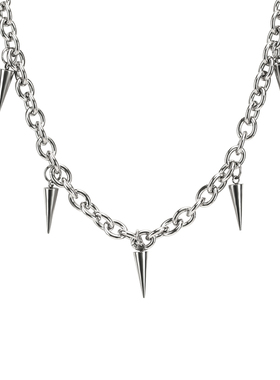 朋克钛钢银色尖锥粗链男士项链