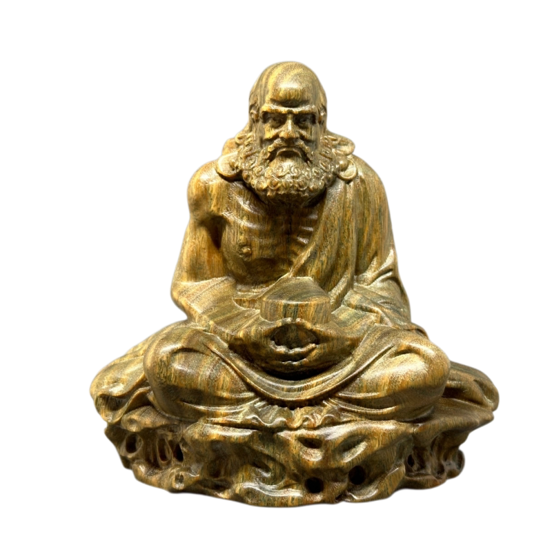 天然绿檀木雕达摩祖师摆件工艺品