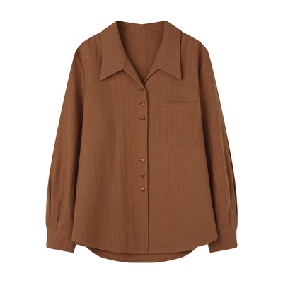 solighter亚麻人字纹燕子领衬衫