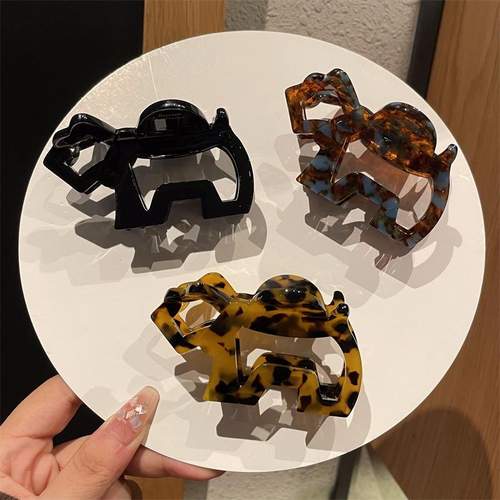 韩版新款金标醋酸气质简约发鲨鱼夹可爱发夹抓感镂空狗小狗抓夹