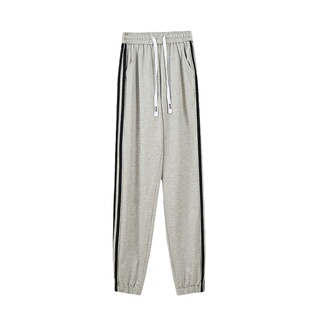 高个子加长运动裤子春秋冬新款加绒直筒宽松条纹三条杠休闲卫裤女