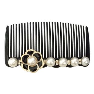 韩国进口珍珠发夹倒插梳小号小香风优雅山茶花边夹盘发固定发卡女