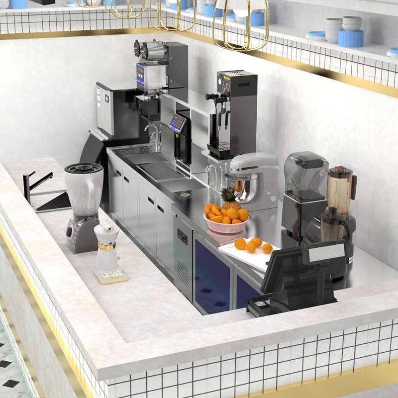 燃界奶茶店设备全套锈钢奶茶操作台水吧台奶茶机商用水吧作台