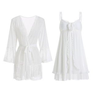 蕾丝公主睡衣女夏冰丝性感吊带两件套睡裙宫廷风纯棉莫代尔家居服