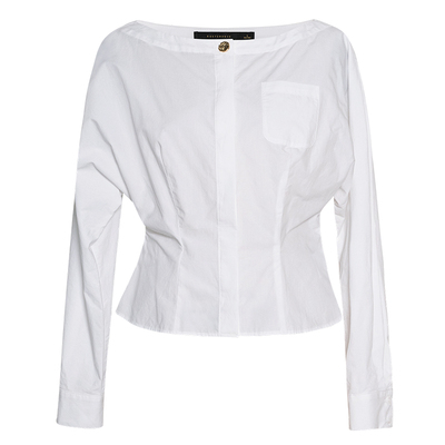 罗衣通勤干练收腰纯棉白色衬衫