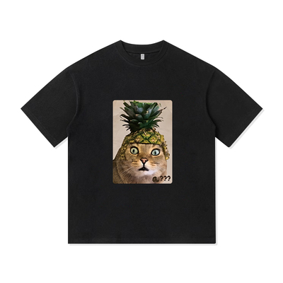 美式趣味可爱菠萝头猫猫哈基咪重磅纯棉短袖T恤男装潮牌宽松休闲