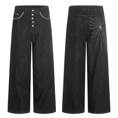 美式复古五联扣弯刀原牛牛仔裤