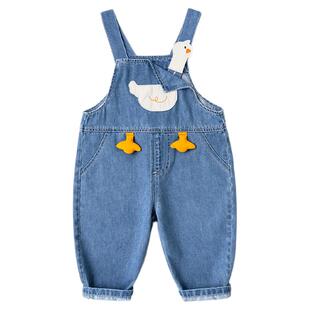 dudujia儿童背带裤春秋款纯棉男童牛仔裤卡通女宝裤子宝宝裤装秋3