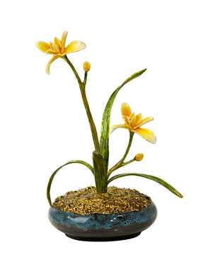 柏梵新中式花开富贵珐琅彩摆件